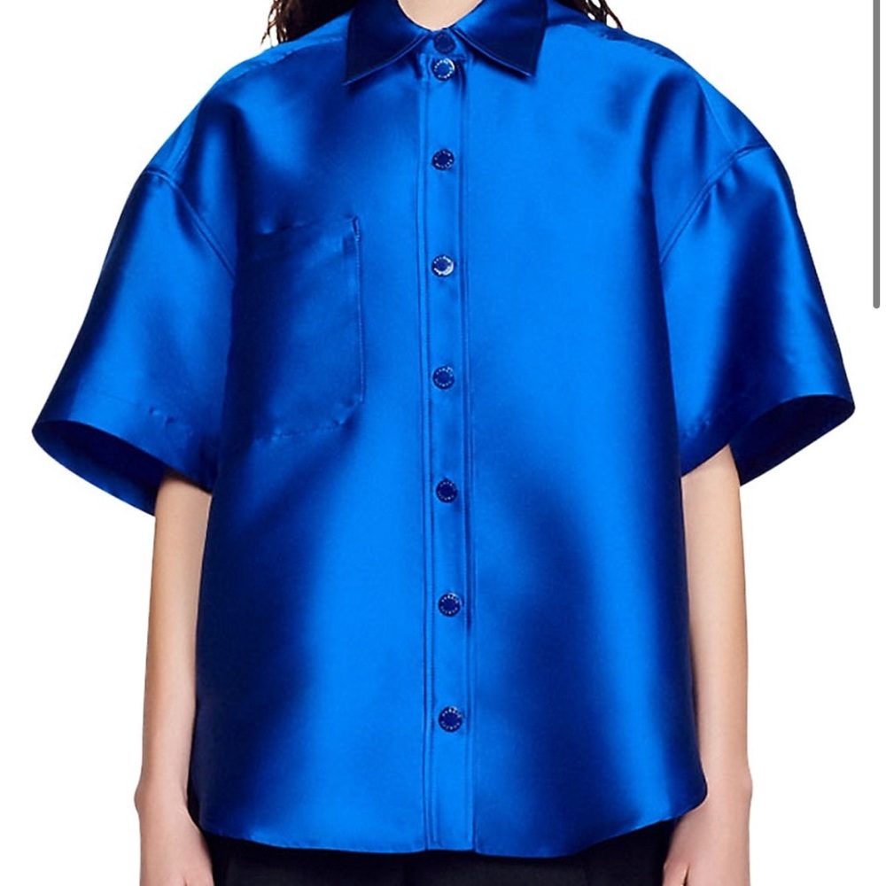 Sandro Oversized Satin Shirt in GOLDEN YELLOW!